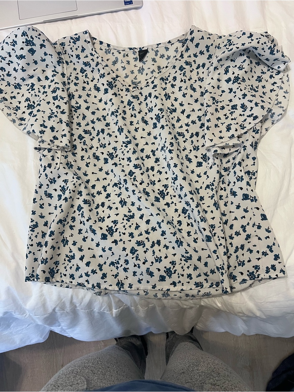 SHEIN Cream Blouse with Blue Floral Print